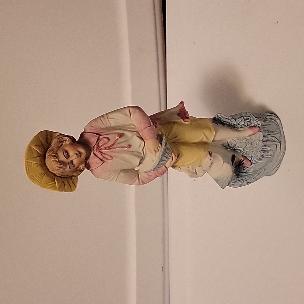 Vintage Victorian Bisque Figurine - Boy with Basket, Hand painted?